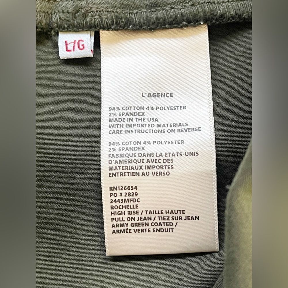 L’AGENCE Jeans coated Rochelle legging in army green. NWT. Large - Picture 5 of 7